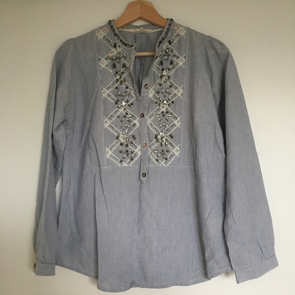 Anthropologie Needlepoint beaded striped shirt - Picture 5 of 7